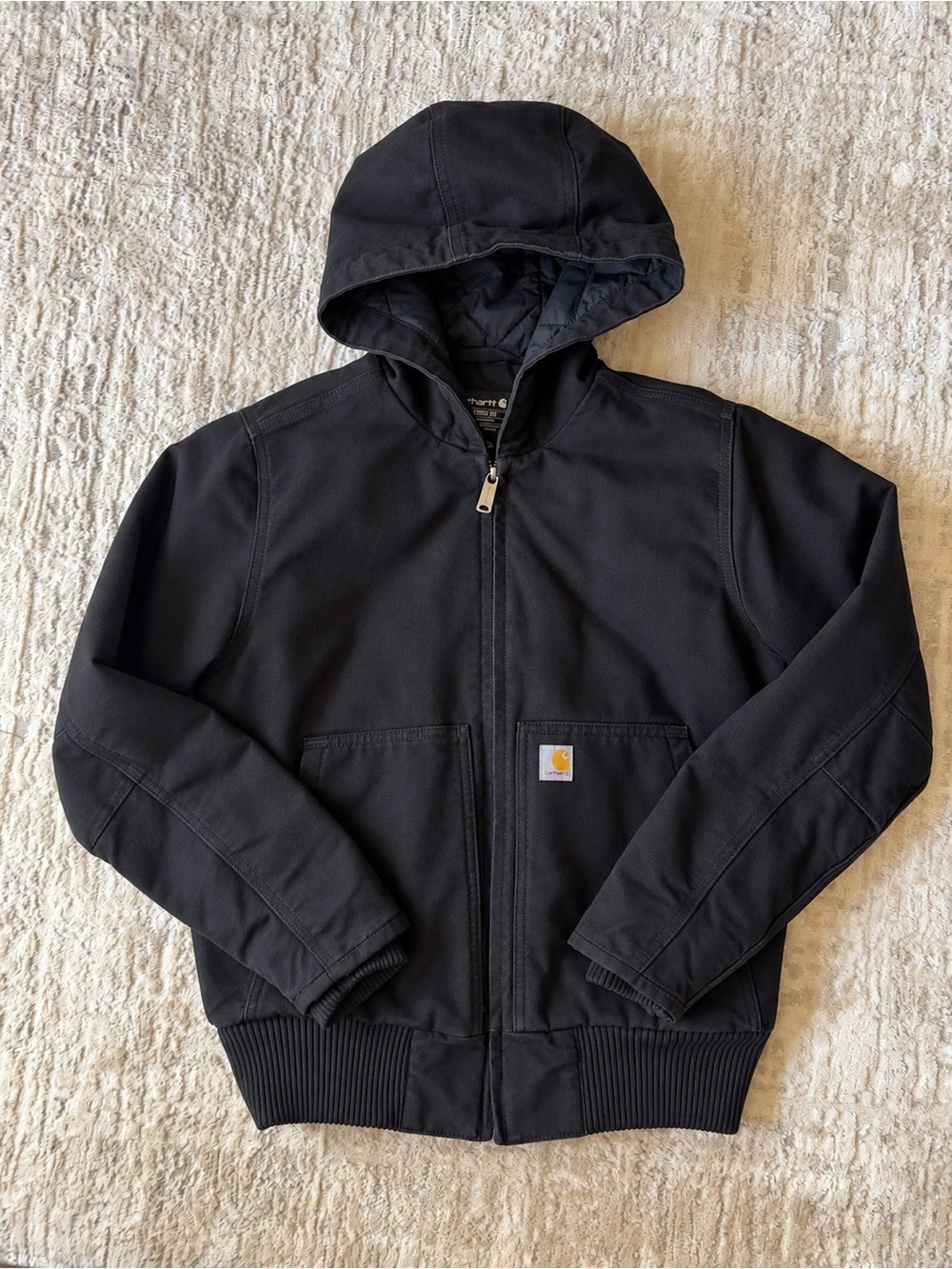 Carhartt Black Hooded Zip-Front Work Jacket